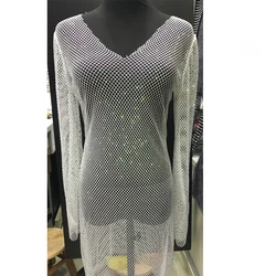 Fashion Sexy Women Crystal Rhinestone Fabric Mesh For Party Dress