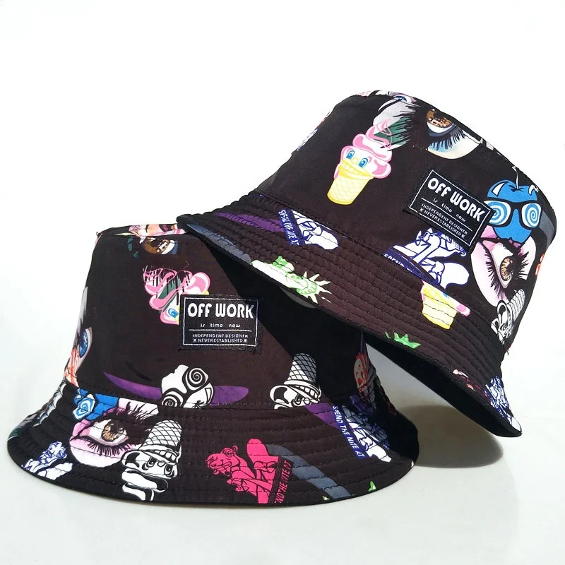custom polyester material double sides sublimation digital printing pattern fishing hat reversible 100% cotton bucket hats