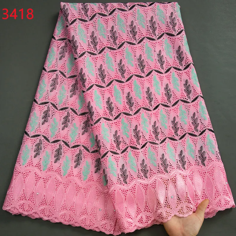 3418 Free Shipping Swiss Lace Fabric High Quality 5Yards African Cotton Lace Fabric with Stones for Sewing Evening Party Dresses