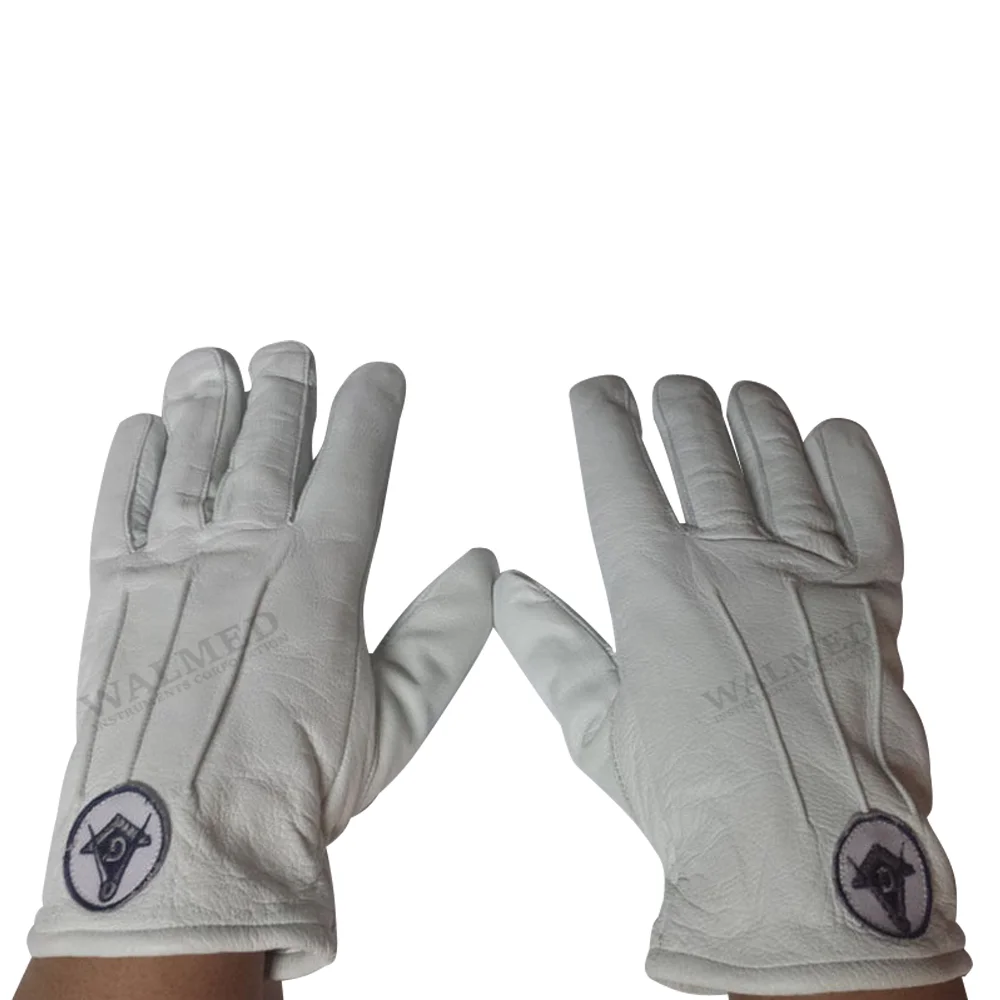 
Masonic Regalia Soft White Leather Gloves G Logo & Square Patch 