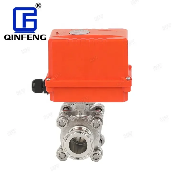 Food Sanitary 304/316 Stainless Steel DC 24V Control Solenoid Electric Actuator 3PC Motorized Ball Valve For Beer Milk Cosmetics