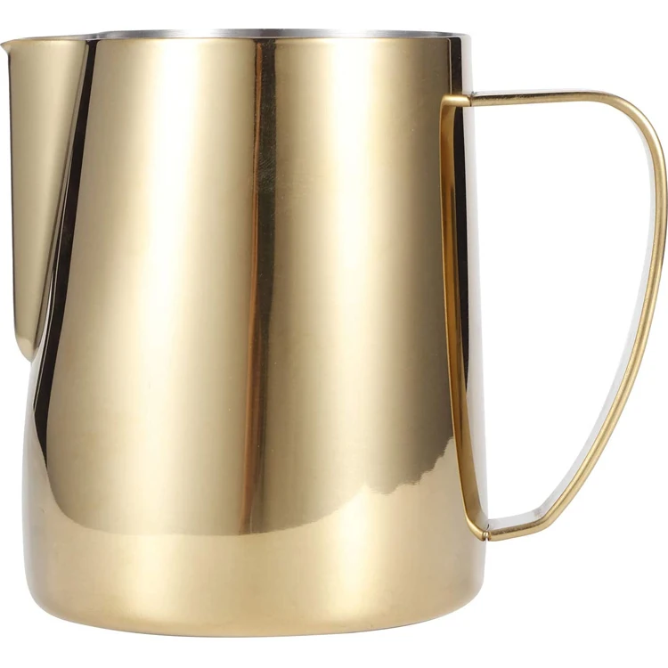 PURPLESEVEN Gold Color 20oz 600ml Stainless Steel Espresso Pitcher Barista Craft Coffee Latte Milk Frothing Pouring Jug Cup
