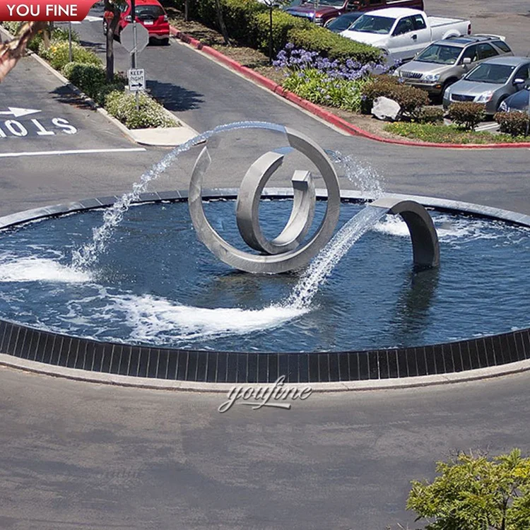 Outdoor Garden Modern Art Large Metal Ring Statue Stainless Steel Water Fountain