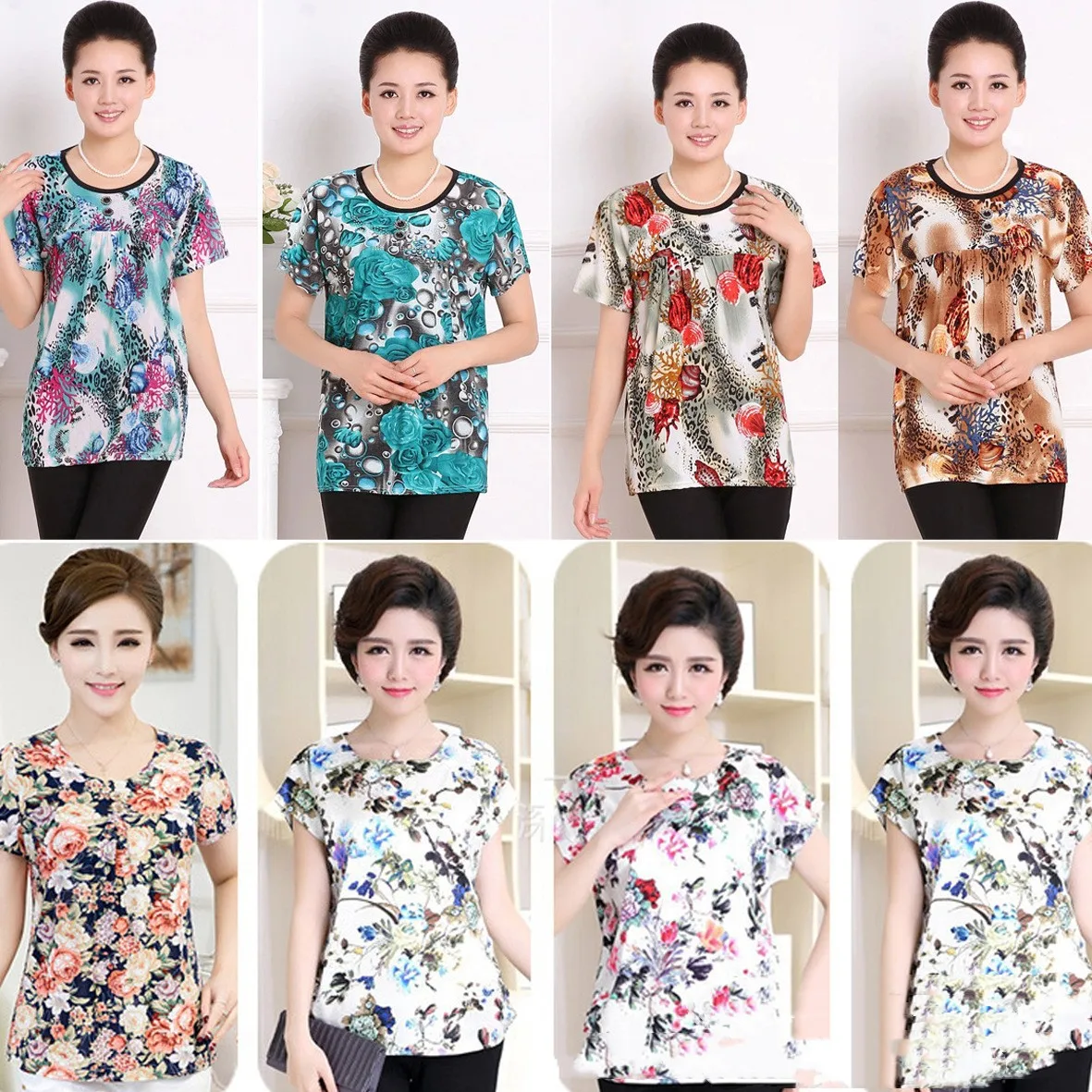 New O-neck half sleeve Chiffon shirt woman Fashion elegant loose blouse ladies mom casual spring tops