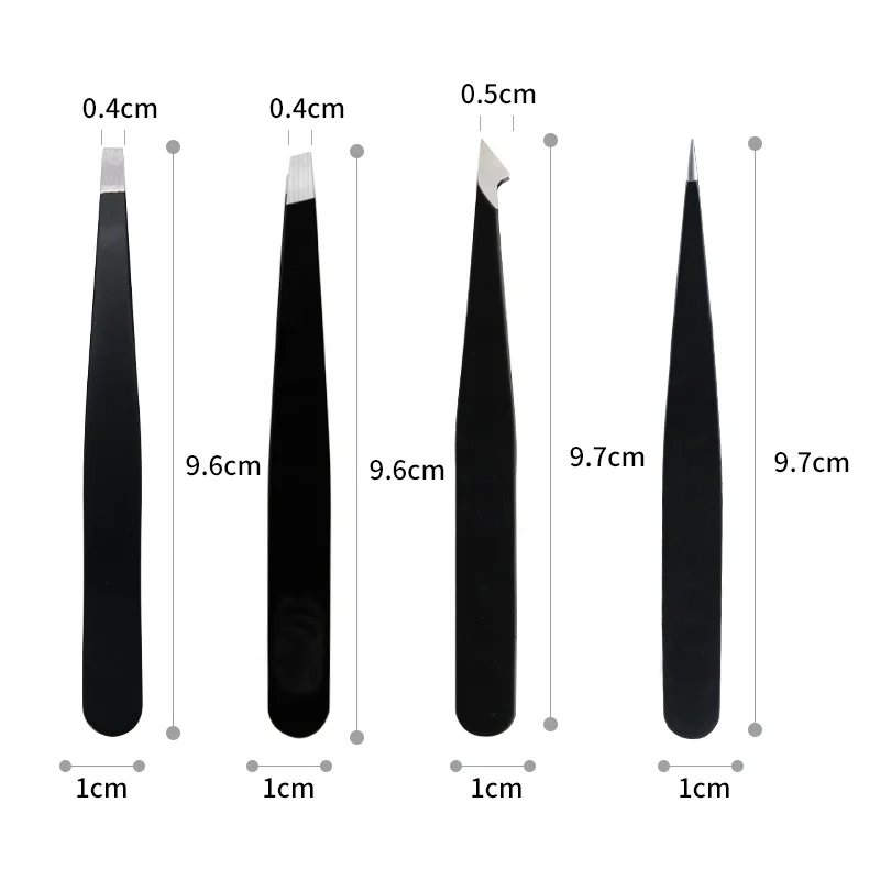 Wholesale Anti Static Black  Steel Stainless Packing Cosmetic Tool  Eyebrow Lash Pointed Tweezers for Beauty