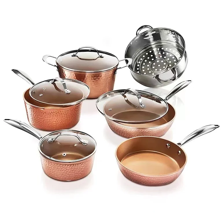 10 Pcs Aluminum Non Stick Copper Induction Cookware Sets Kitchen Pots