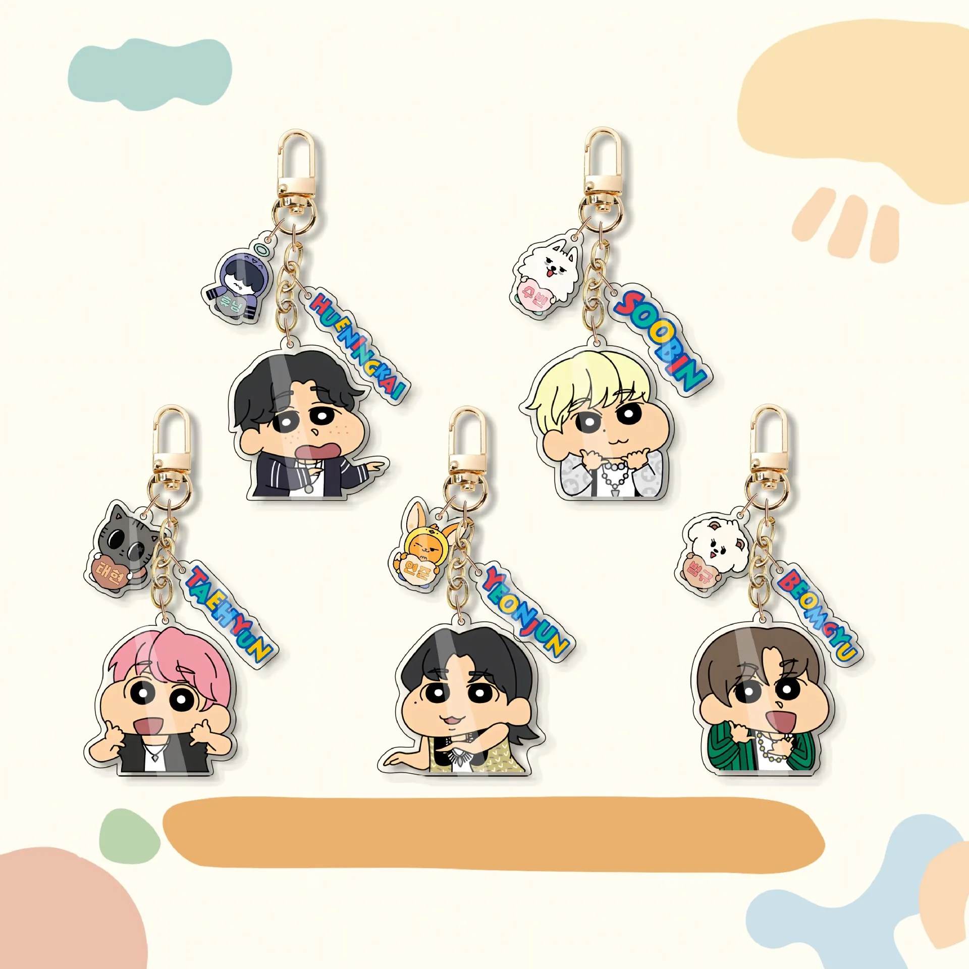 5CM KPOP Soobin Yeonjun Acrylic Keychain Beomgyu Taehyun Hueningkai Cute Keyring Bag Car Door Key Pendant Birthday Souvenir Gift