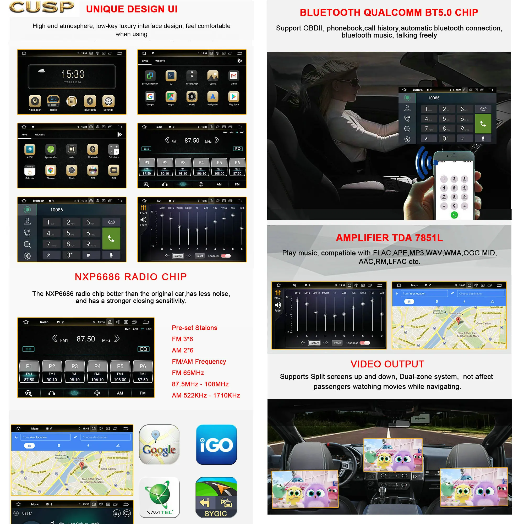 4G64G 10inch Big Touch Screen for Ford Mustang 2010-2014 of CUSP GPS Multimedia Navigation DSP Android CarPlay AI Box Android 11