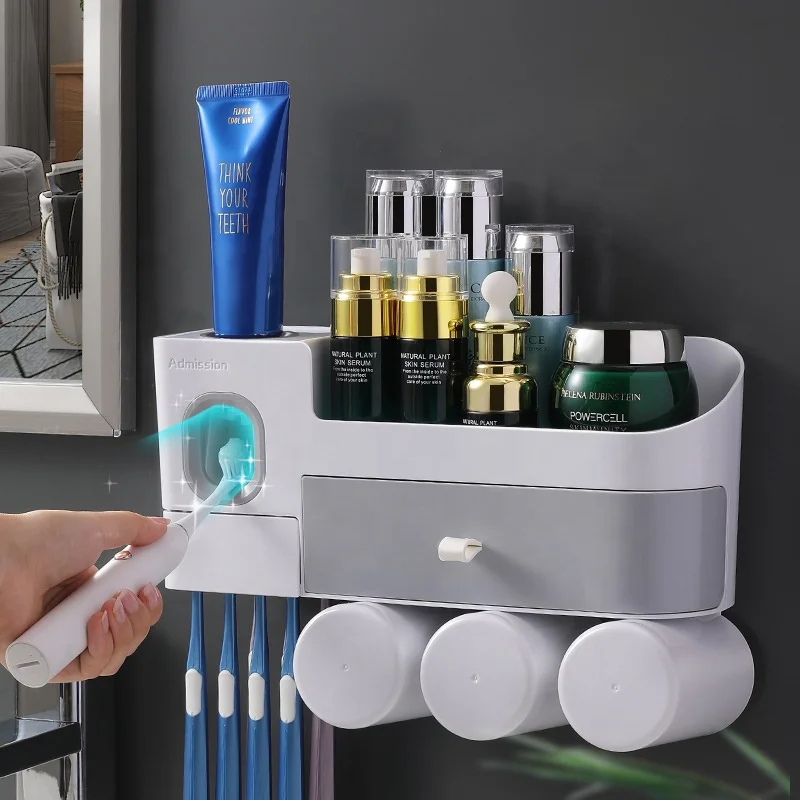 Environmentally friendly ABS hole-free bathroom toothbrush holder set includes mouthwash cup
