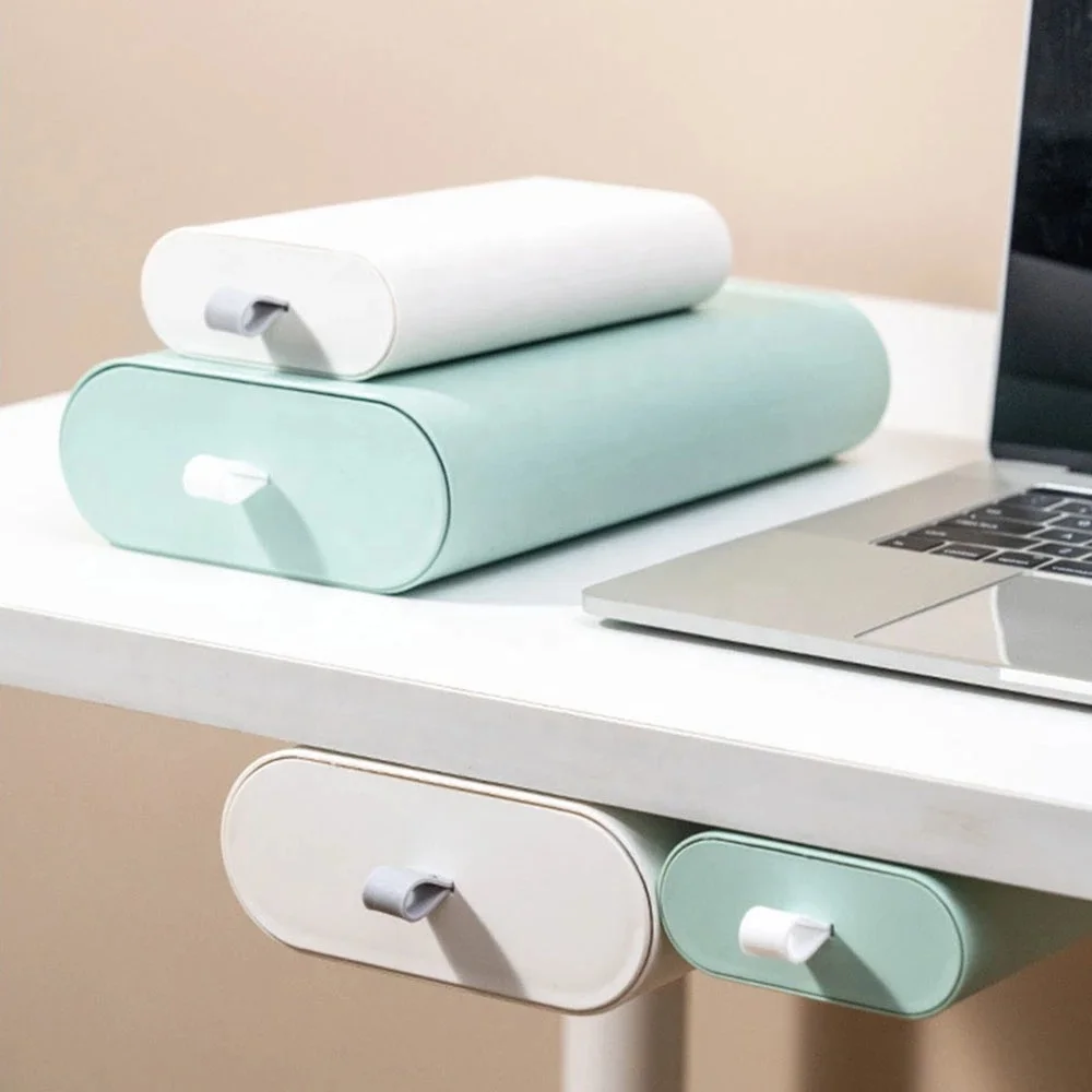 Hot Sale Pen Stationery Cosmetic Table Plastic Slide Out Storage Box Office Self Adhesive Under Desk Drawer Organizer