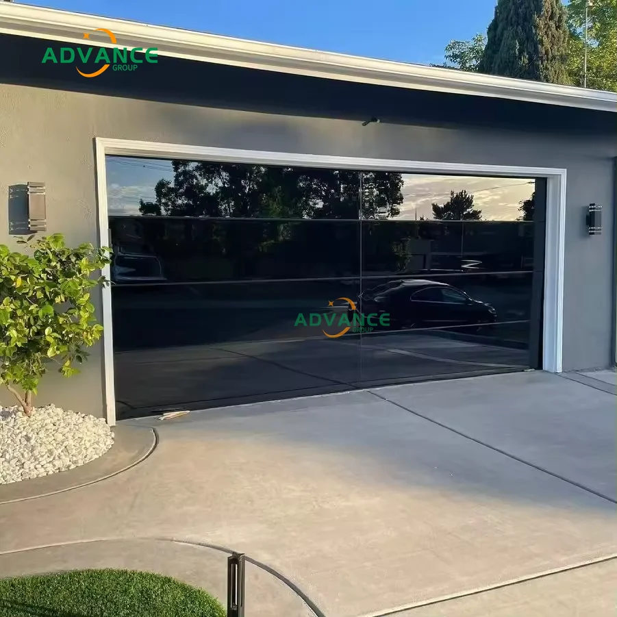 Luxury House Vintage Style Automatic Wrought Iron Garage Door With Tinted Glass