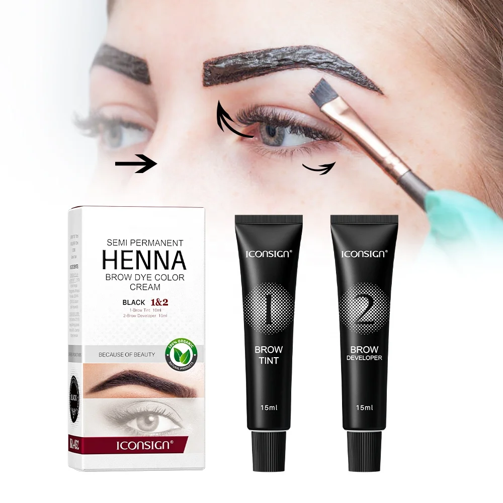 Iconsign Henna Dye Brow Black Brown Long Lasting Henna Lash Tint Private Label Eyebrow Tint Dye Kit For Brow Hair And Skin
