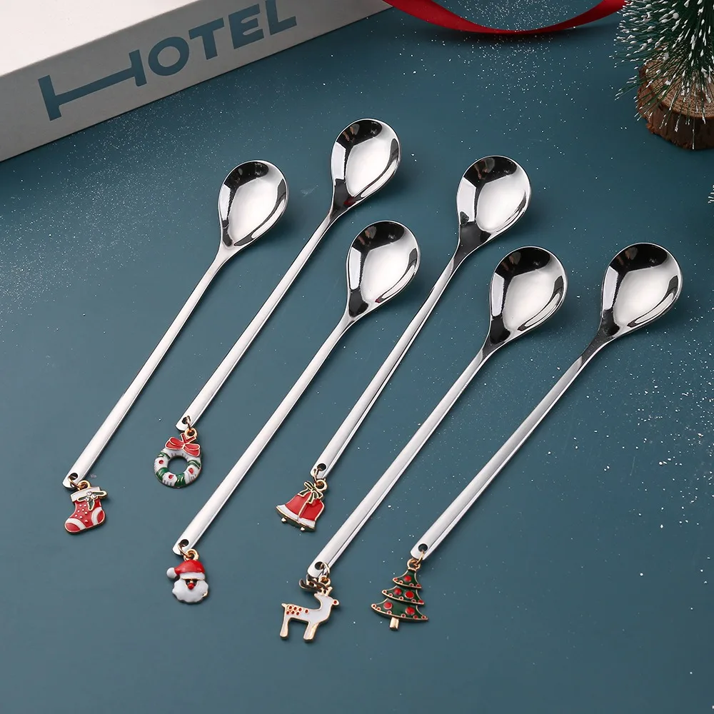 Professional manufacture Christmas tableware santa elk doll dessert spoons fork set