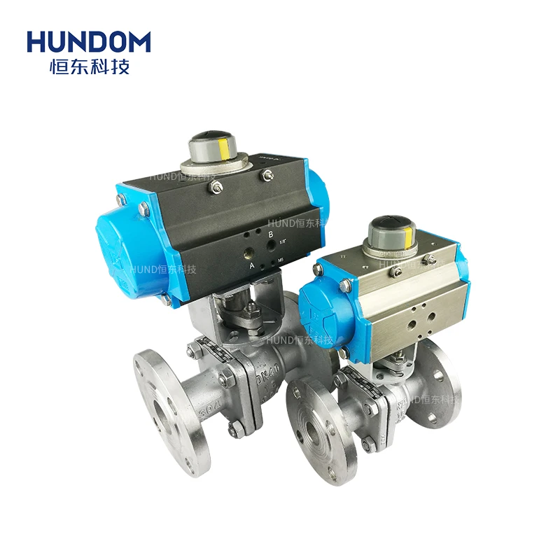 Pneumatic air actuator valve flanged connection pneumatic stainless steel 304 ball valve