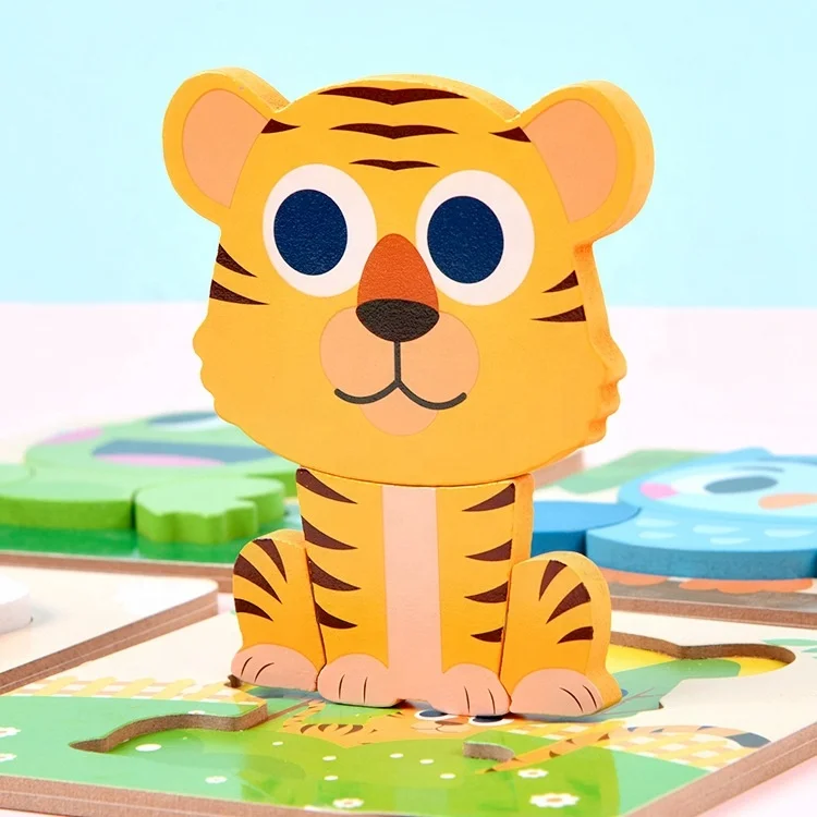 Cute Lion Montessori 3D Jigsaw Solid Wood Early Learning Toys for Preschool Kids Travel Game Gift for Boys Girls New Puzzle