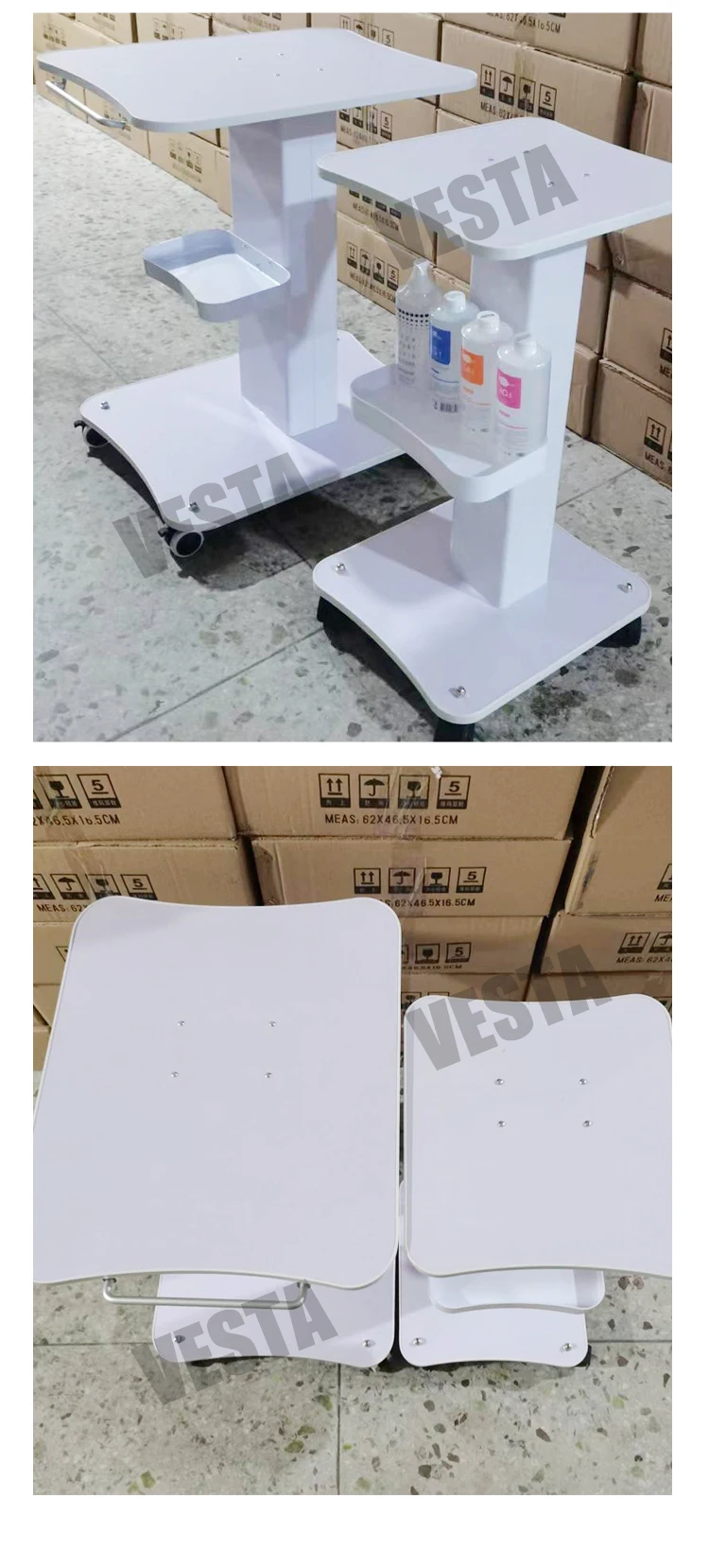 Wholesale Wood Panel Portable Lockable Steel Boby 4-wheel Hair Salon Cart Trolley For Facial Beauty Machine Tool