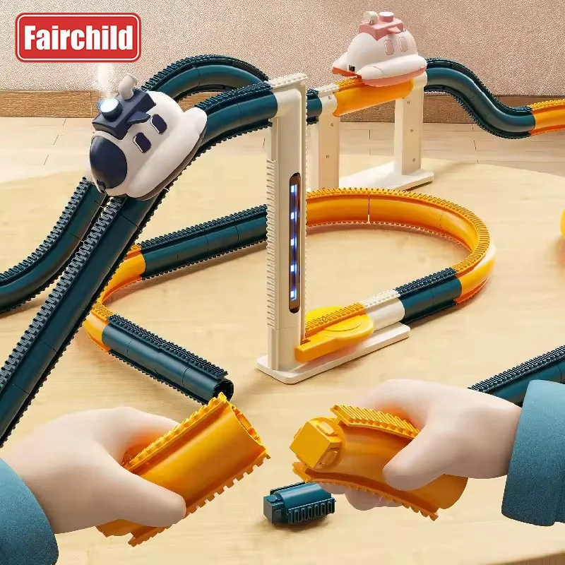 Electric Rail Track Car Toys For Kids Track Car Toys Slot Toys 30PCS Slot Set Electric Spray Spaceship With Light Track DIY