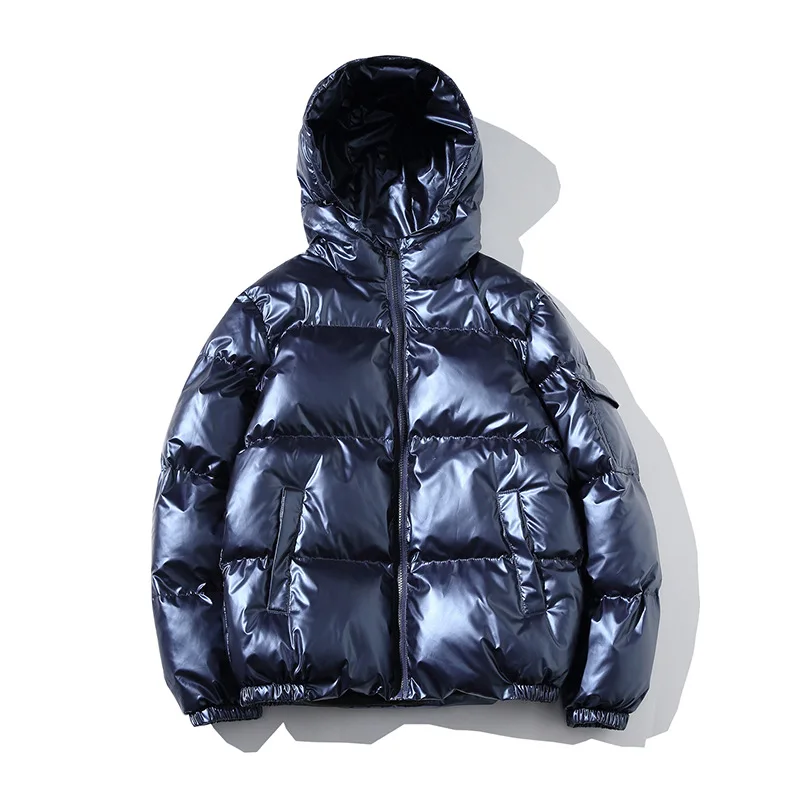 Wholesale custom mens winter padded bubble jacket shiny bubble coats for men with hood