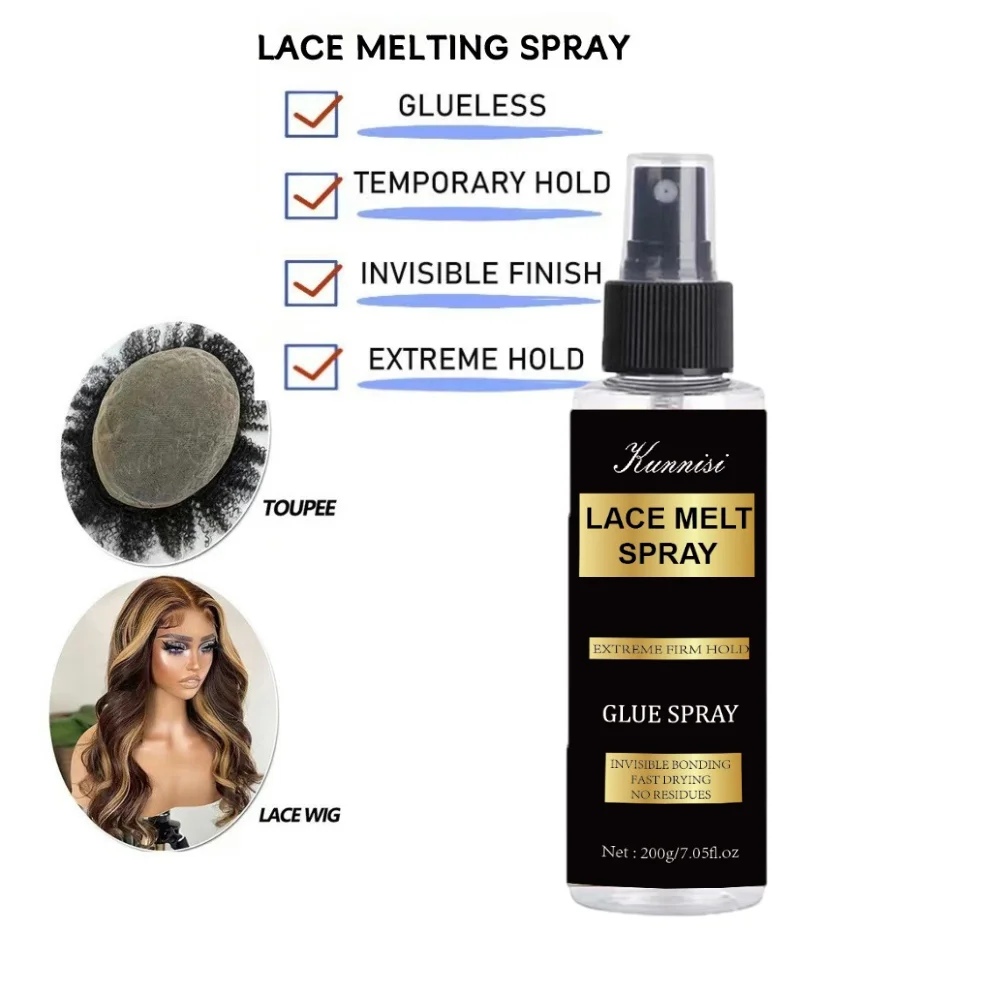 Private Label 200ml Long Lasting Hold Glue-less Waterproof Lace Melting Spray Fast Dry Extreme Hold