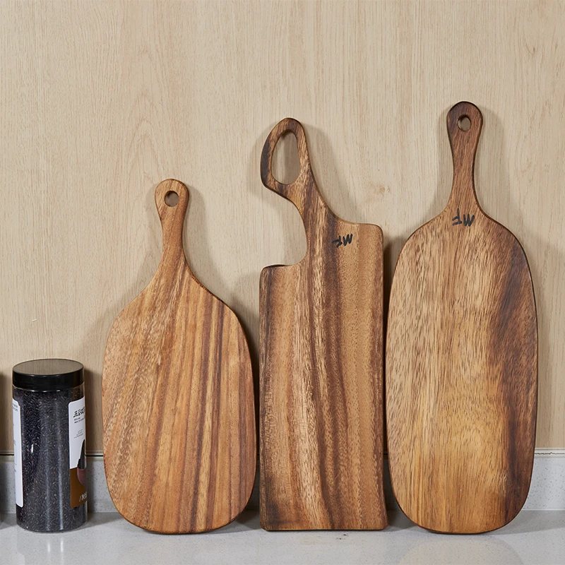Plain Chopping Board with Handles Wooden Kitchen Cutting Board Bulk with Ropes for Vegetables Meat Pizza Cheese Fruit Bread