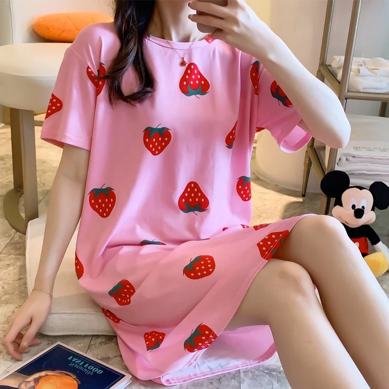 
new sleepwear ladies summer loose pajamas lovely cartoon milk Silk Student Home Serviceshort Sleeve women milk Silk nightgown 