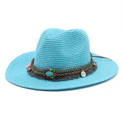 New Style Cowboy Folk-custom Summer Unisex Outdoor Leisure Wide Eaves Hats Sunproof Panama Hats Woven Straw Hats