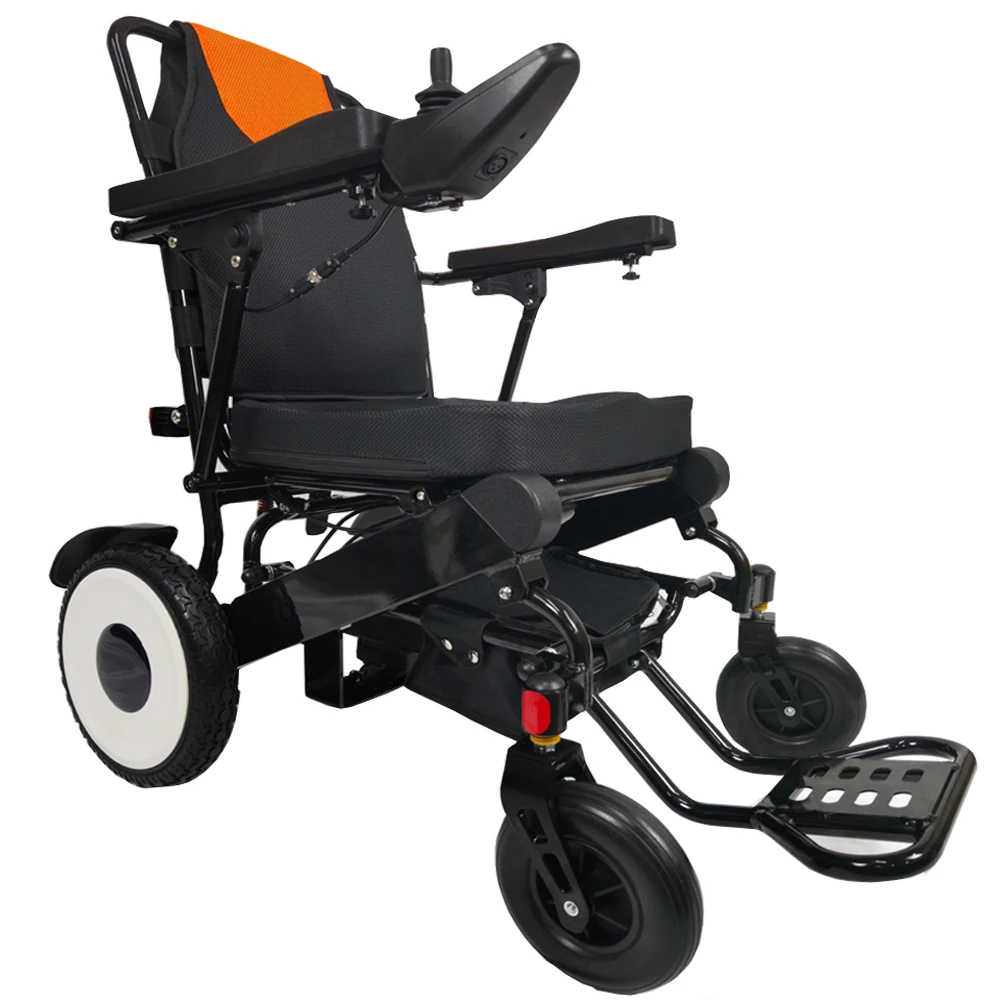 Disabled caremoving high quality folding electric wheelchair aluminum brushless power wheelchair with lithium battery