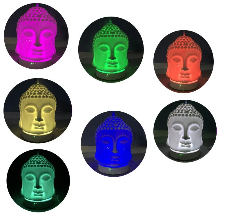 2022 Hot Bedroom Decor Gift Essential Oil Diffuser Ultrasonic Aroma Humidifier Warm Light Ceramic Buddha Head Diffusers Yoga