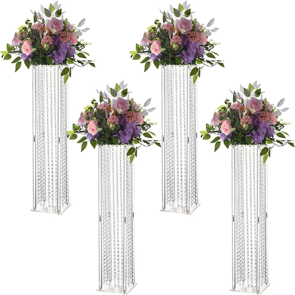 Geometric Acrylic Transparent Flower Stands Vases with Crystals Chain for Wedding Party Table Centerpieces Road Lead Home Decor