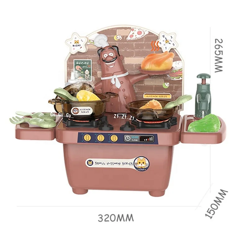 Pretend Play Simulation Plastic Cooking Table Chef Little Kitchen Set Toys with Light Music