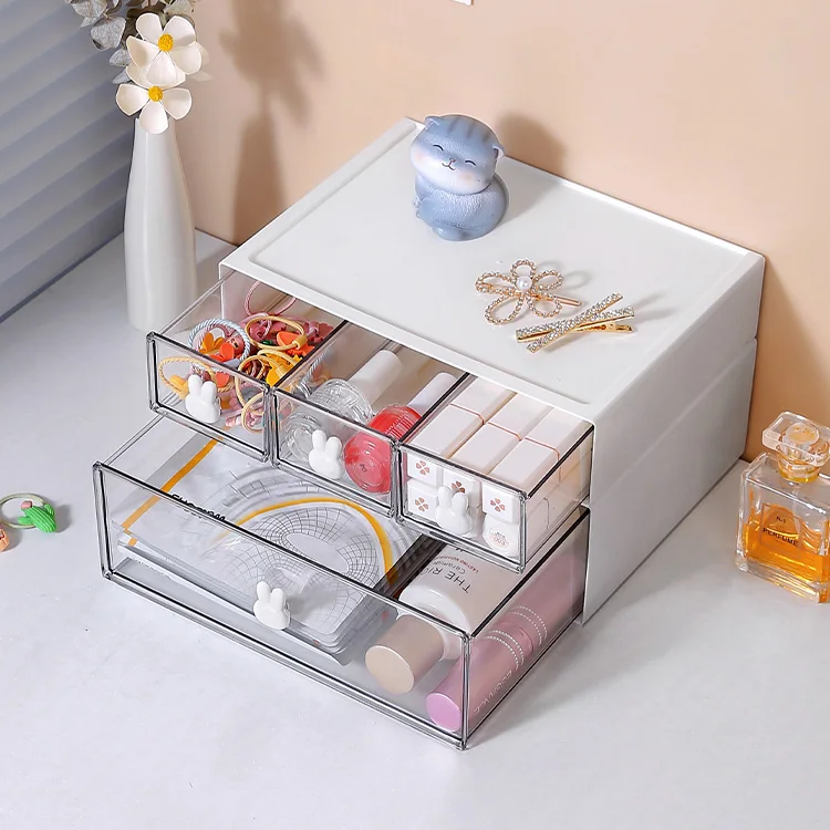 2022 new stationery office supplies transparent drawer white stackable storage box desk organizer