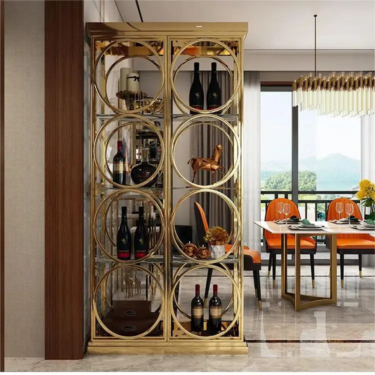 Chic Style Wine Rack Cellar Glass Cabinets Nordic Light Luxury Creative Wine Cabinet French Pastoral Design Metal Showcase