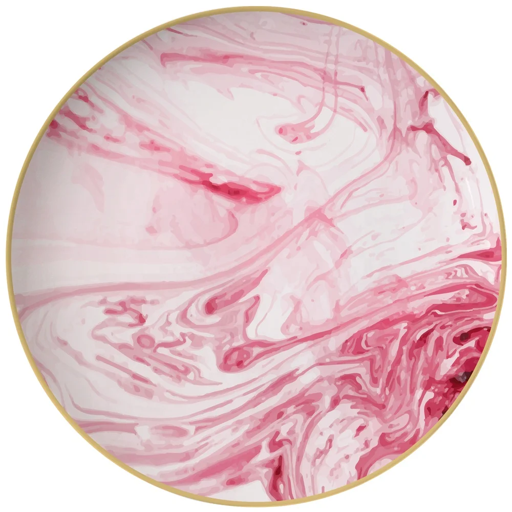 Fantasy pink color marble dessert dish wedding ceramic dinnerware set