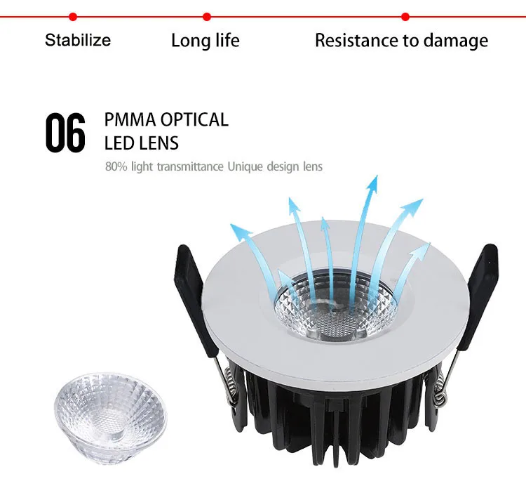 IP65 RoHS CE ceiling recessed fixed trimless cct antiglare cob led downlight dimmable 8W 5000k