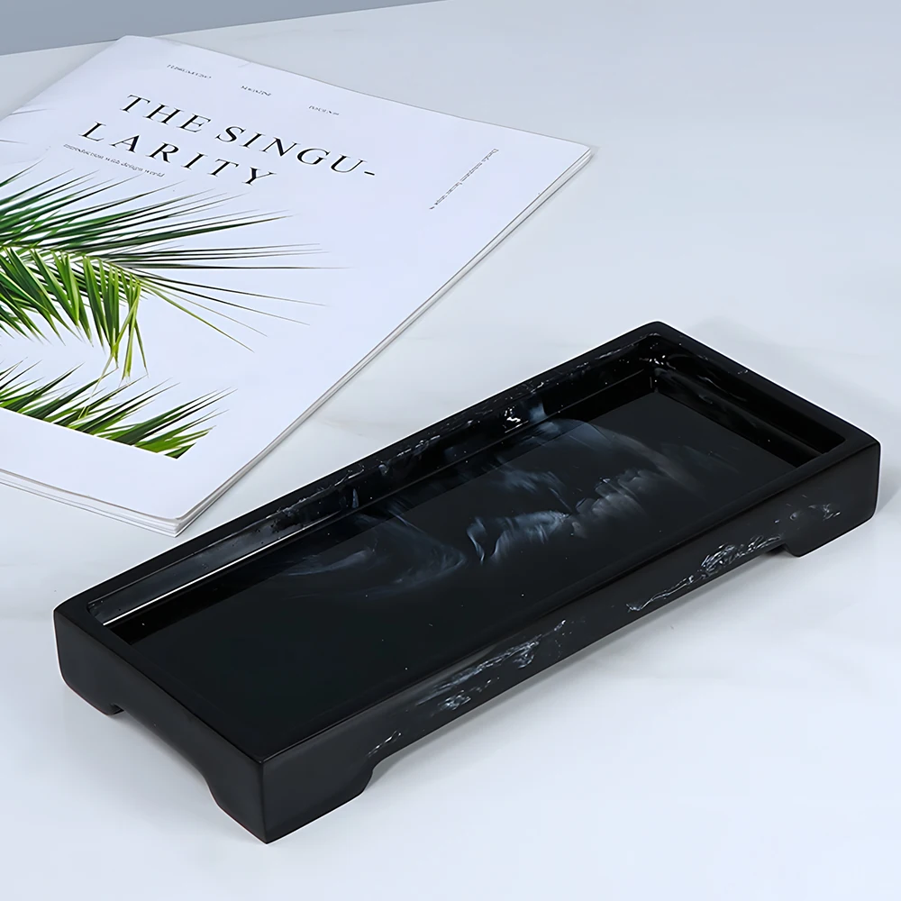Modern Luxury Hotel Bathroom Display Trays Square Resin Serving Amenity Tray