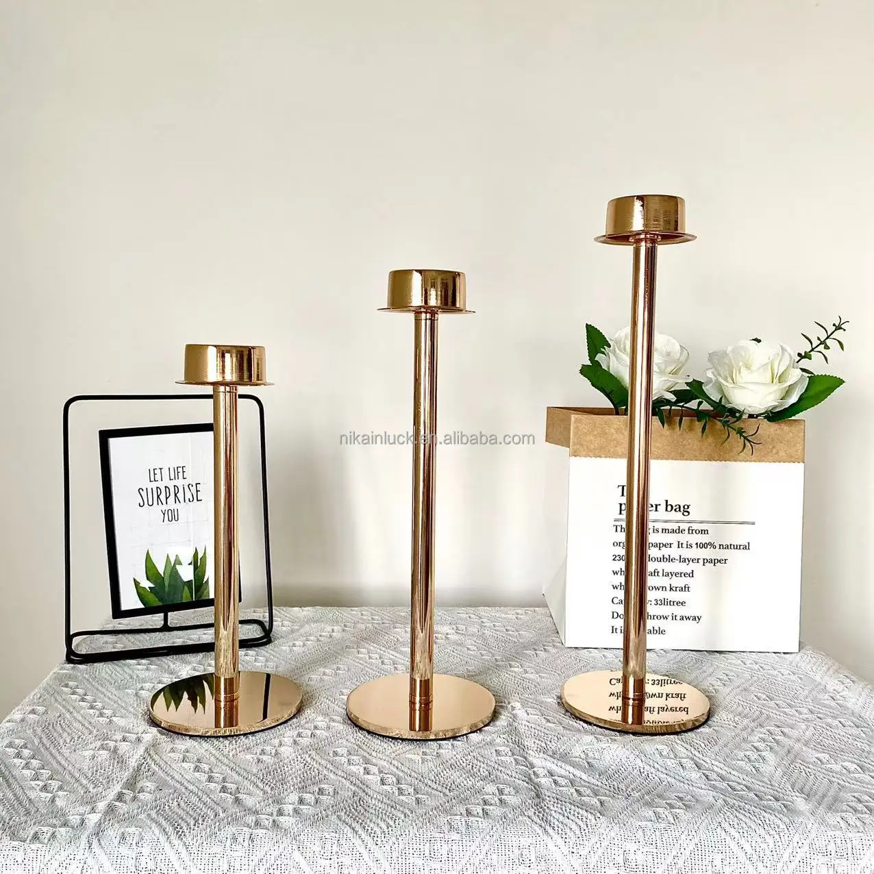 Gold Taper Candle Holder Centerpiece for Wedding
