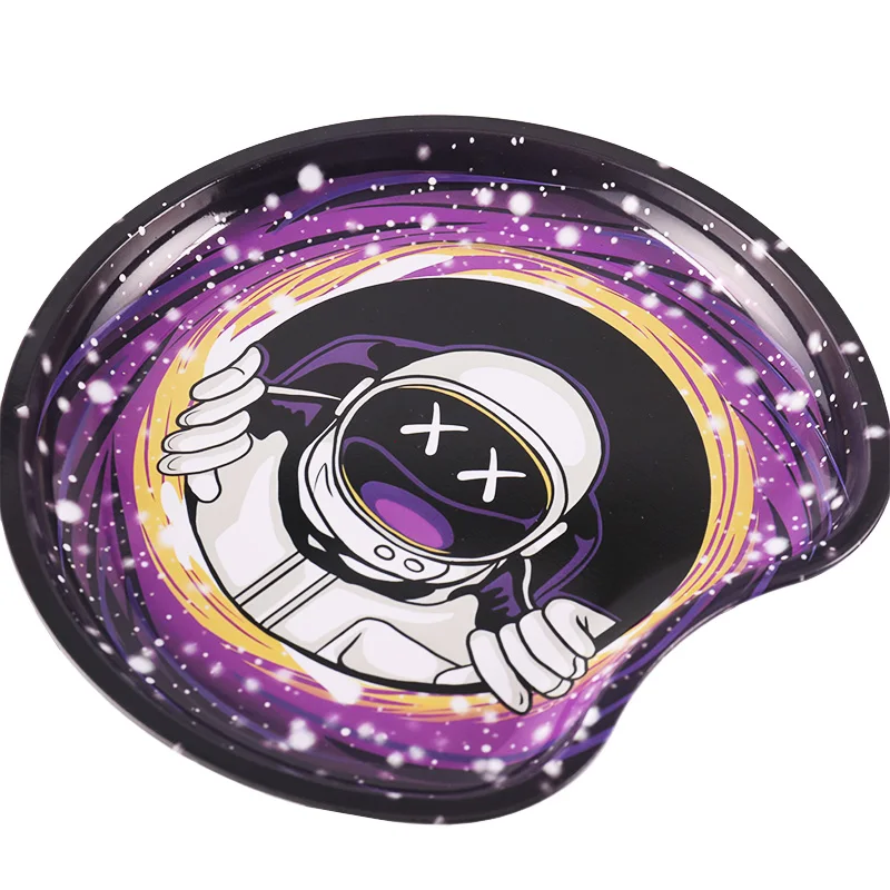 LC New C Shape 18*17cm In Stock Rolling Tray Wholesale Custom Logo Rolling Tray with Magnetic Lid Tin Metal Smoking Serving Tray