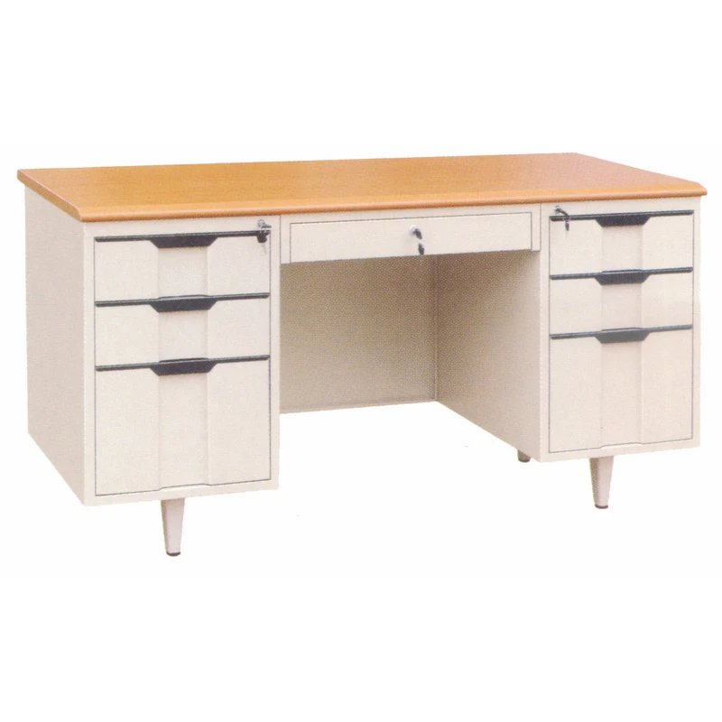 Modern Double Pedestals Steel and Wood Computer Desk Modular Office Furniture for Home Use Iron and Wooden Standing Desk