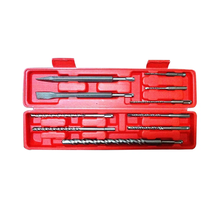 10Pc Drill Bits & Chisel SDS Plus Rotary Hammer Bits Set in plastic case with high quality