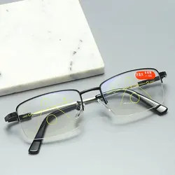Men High Quality Shape Memory Alloy Half Frame Square Anti Blue Light Multi Focal Progressive Reading Glasses