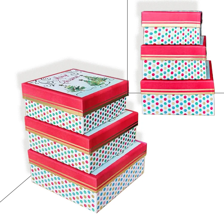 Wholesale Custom Logo Christmas Luxury Cardboard Empty Boxes Stacking Gift Box Set With Lids
