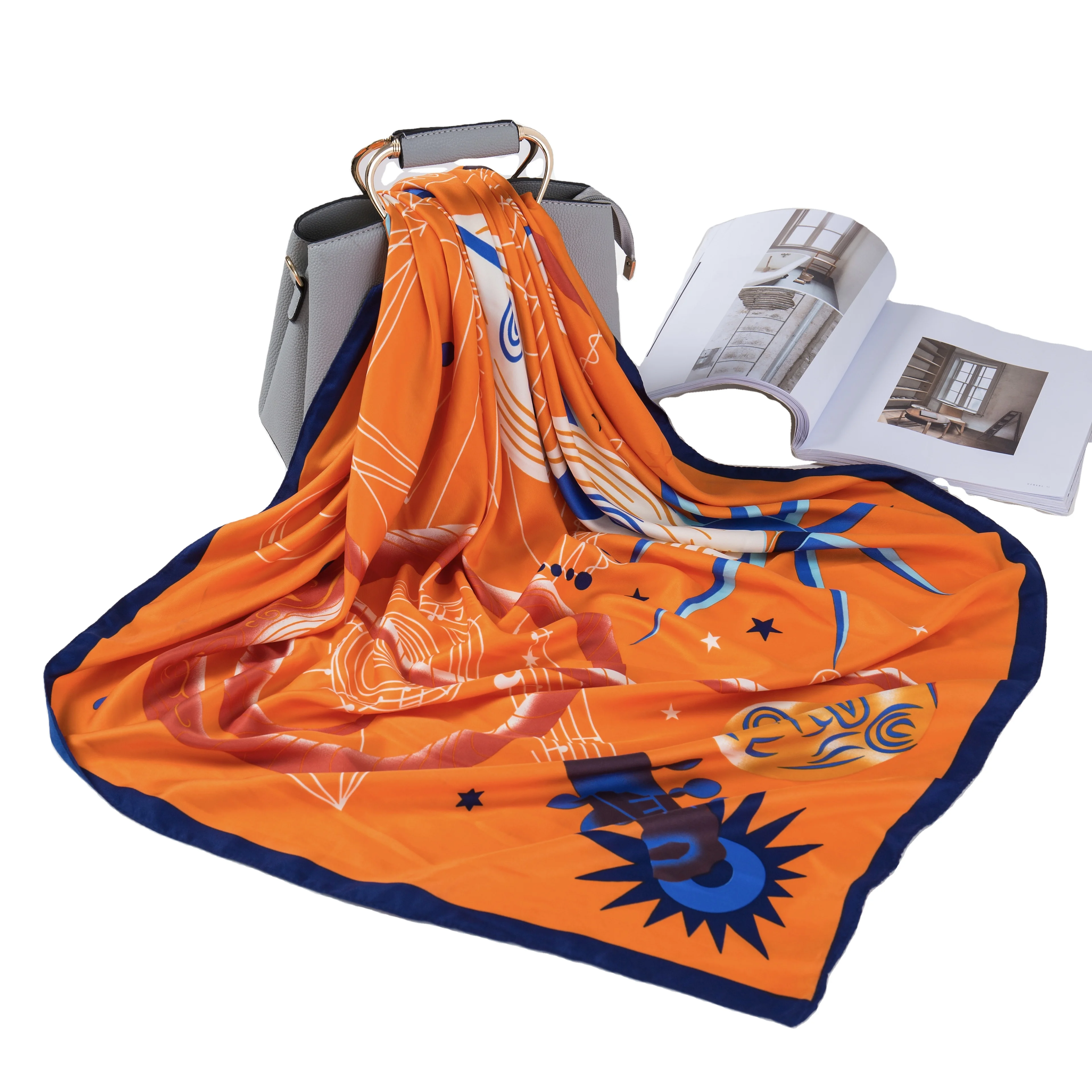 OEM ODM, низкий минимальный заказ, дизайнерский квадратный атласный Шелковый полиэфир с принтом, аксессуары для головы, квадратный атласный хиджаб, шарф, шаль