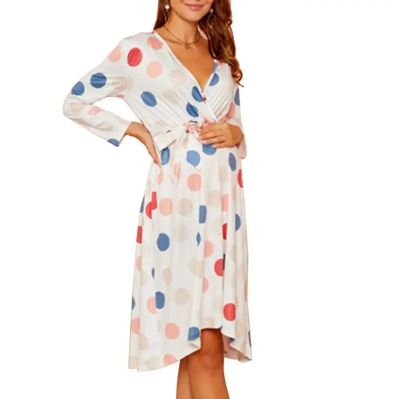 
Soft 95%bamboo 5%spndex Maternity Polka Dot Breast Feeding Dress 