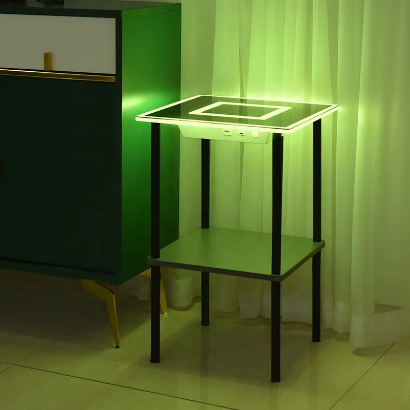 Modern Touch Sensor Iron & Acrylic Coffee Table with Smart Lighting & Music for Home Living Room Furniture