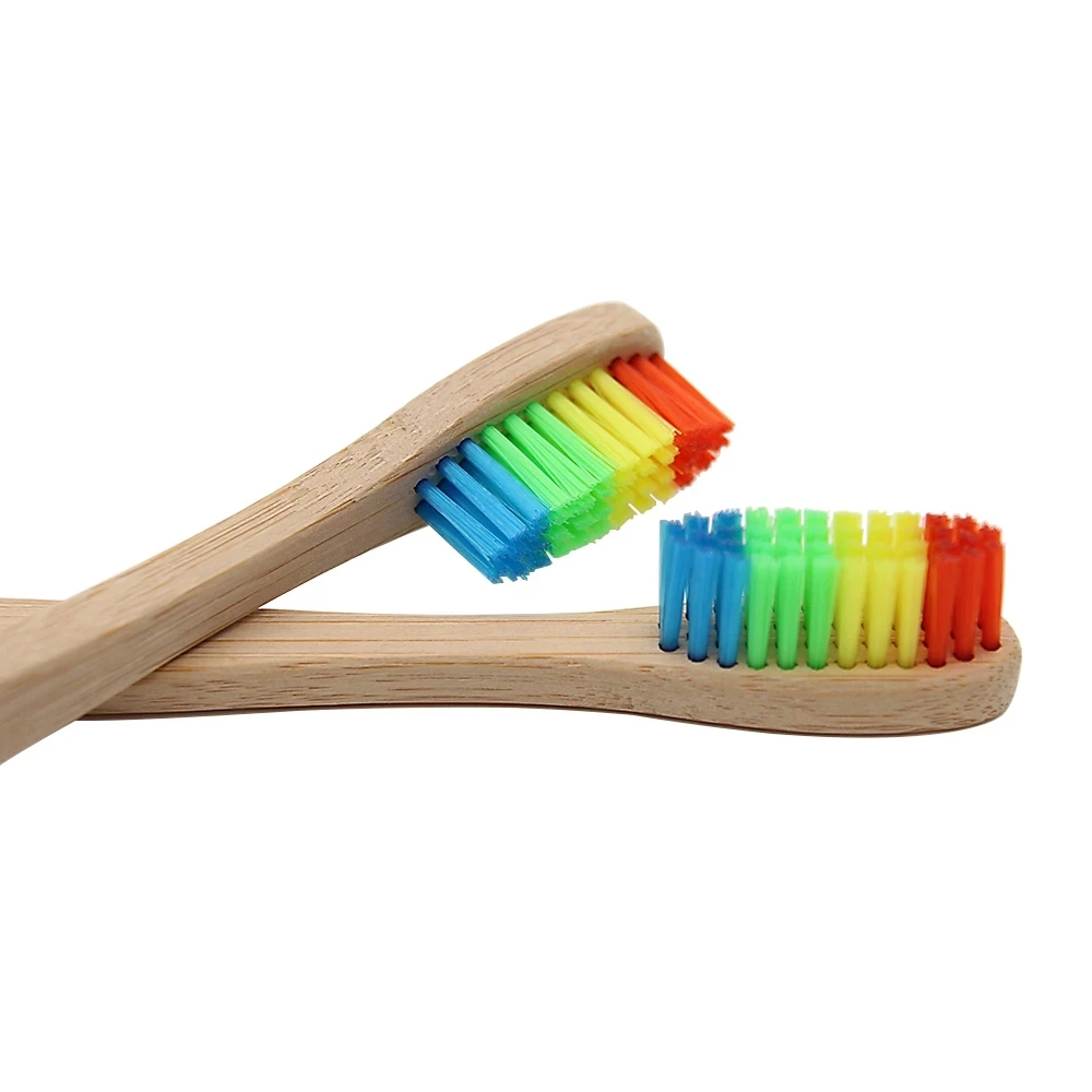 Wholesale custom logo 100% biodegradable travel bamboo toothbrush rainbow with case