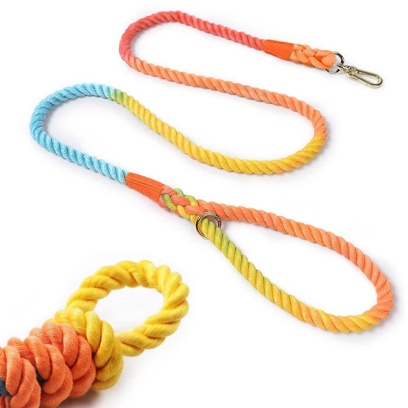 Wholesale Attractive Colorful Pet Collars Leashes Handmade Cotton Braided Strong Rope Dog Leash for Small Medium and Large Dogs