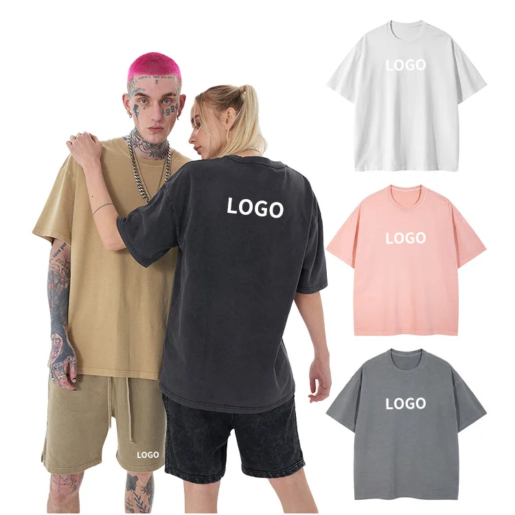 Digital DTG Print Blank Oversized Vintage Acid Washed Unisex Dropped Shoulder Heavy Weight Thick Cotton T Shirt Tshirt