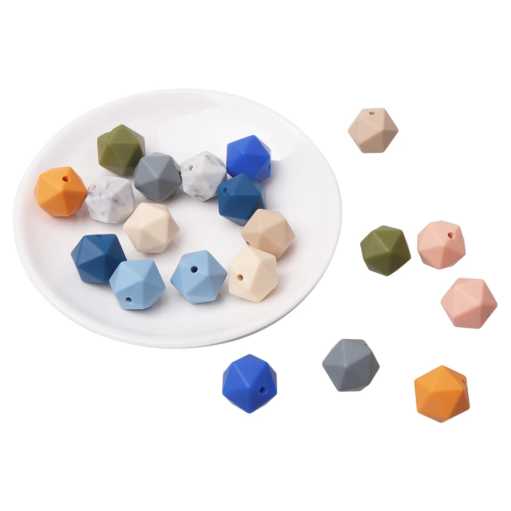 Оптом пищевого класса BPA бесплатные силиконовые жевательные 14 мм lcosahedron бусины игрушки-прорезыватели для