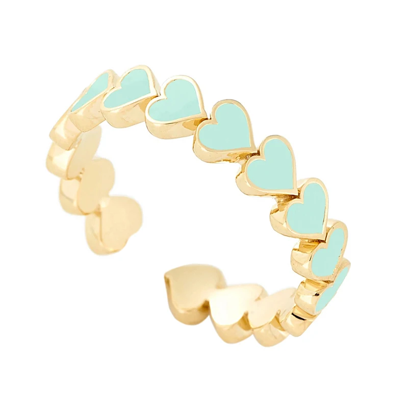 ROXI Colorful Enamel Love Peach Heart 18k Gold Plated Brass Adjustable Rings For Women Solid O Jewelry For Men Signet Cz Ring