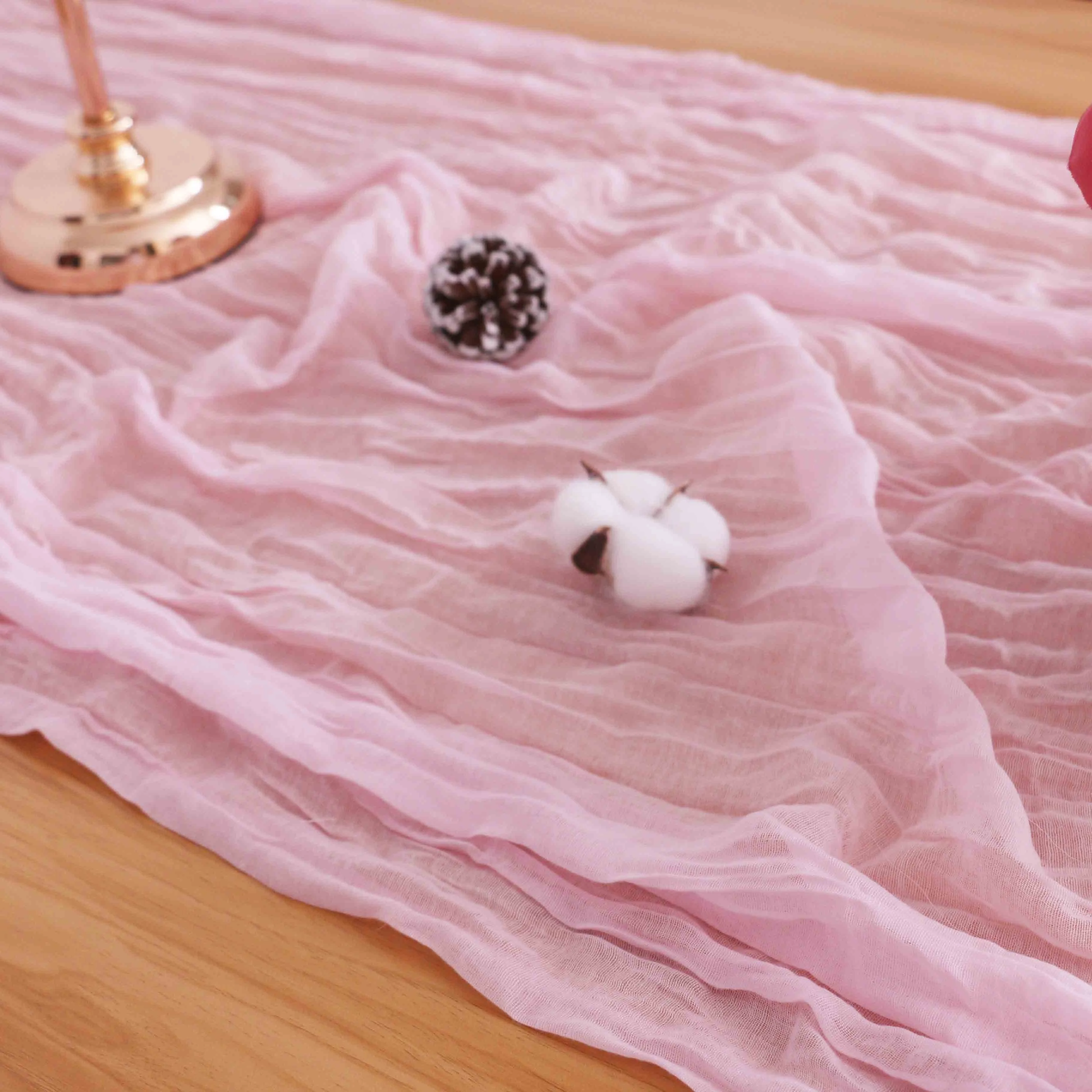 RU110 Baby shower birthday party wedding Christmas 60*400cm pink cheesecloth table Runner